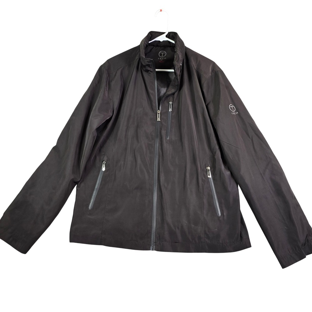T-Tech by Tumi Windbreaker Jacket Mens Medium Black Full Zip Lightweight Travel‎
